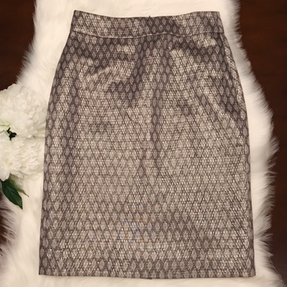 ✨J Crew Silver Metallic Midi Skirt✨